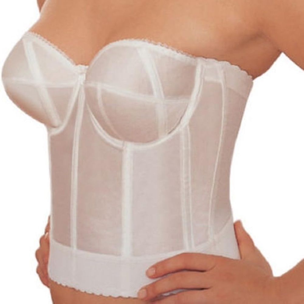 NEW Goddess Vintage Satin Strapless Longline Bustier Underwire Bra 0690 Ivory